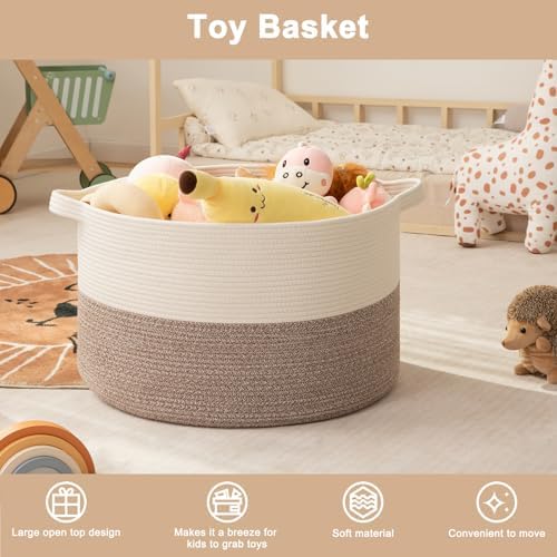 OIAHOMY Large Blanket Basket Living Room Cotton Rope Laundry Basket Brown - Image 3