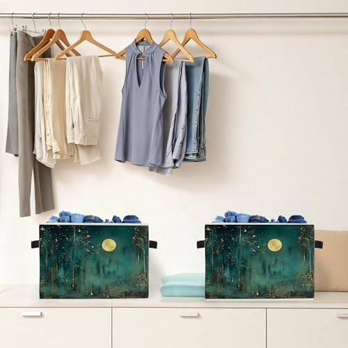 Dark Enchanted Forest Full Moon Storage Box Bins, Mystical Moonlit Night Forest - Image 4