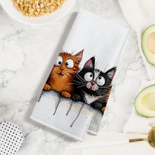 Jztco 4 Pcs Cute Cat Kitchen Towels, Funny Cats Absorbent Hand Tea Towel - Image 3