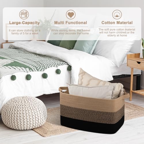 OIAHOMY Large Blanket Basket, 65L Cotton Rope Woven Laundry Basket, Toy Bin - Image 5