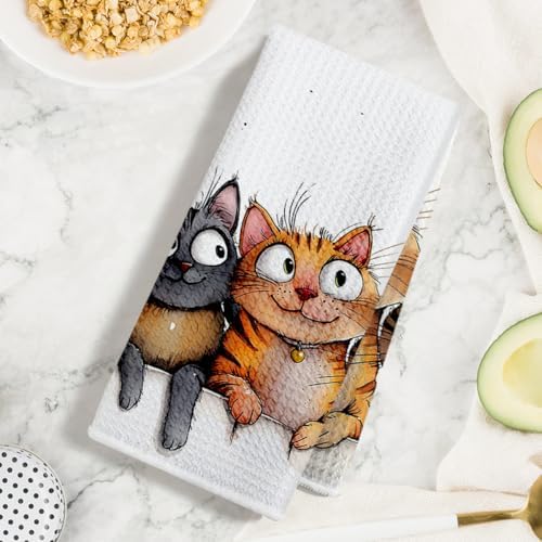Jztco 2 Pcs Cute Cat Kitchen Towels, Cats Gifts Soft Absorbent Hand Towel - Image 3