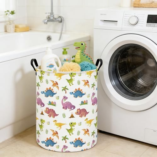 Round Laundry Basket Collapsible Storage Hamper Organizer Cute Dinosaur - Image 7