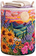 Quilted Laundry Basket with Handles, Boho Floral Quilted Storage Hamper by Unknown