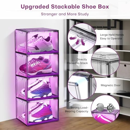 Oltraman LED Smart Shoe Boxes Display Case, Stackable Storage Organizers - Image 5