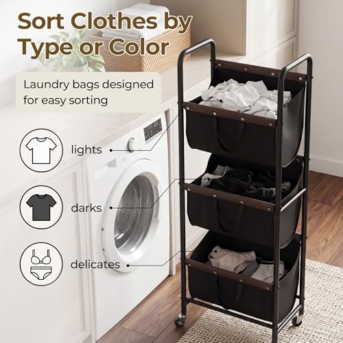 GRANNY SAYS 3 Tiered Laundry Sorter, Narrow Hamper Cart - Image 3