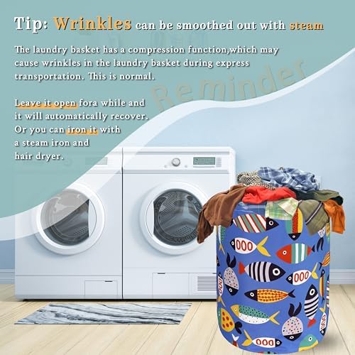 Colorful Fish Laundry Basket Oxford Cloth Foldable Hamper 18.9x16.5 Inch - Image 6