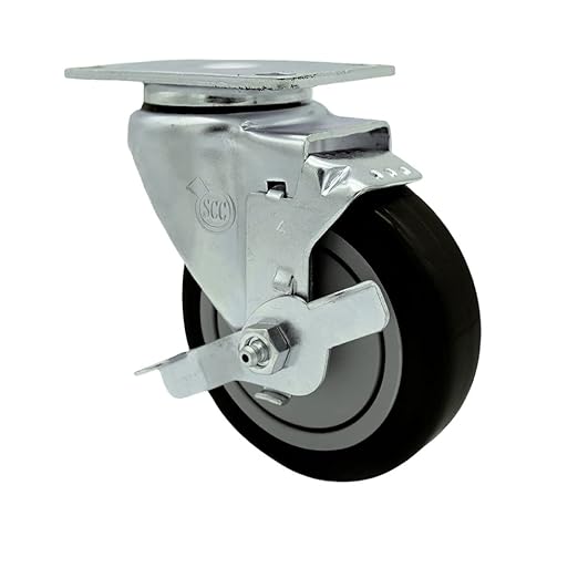 Service Caster Brand Replacement Caster for Uline Caster H-7448SWB-Stainless Steel Swivel Top Plate Caster with 4 Inch Black Polyurethane Wheel and Top Lock Brake-Fits Carts and Platform Trucks H-3352