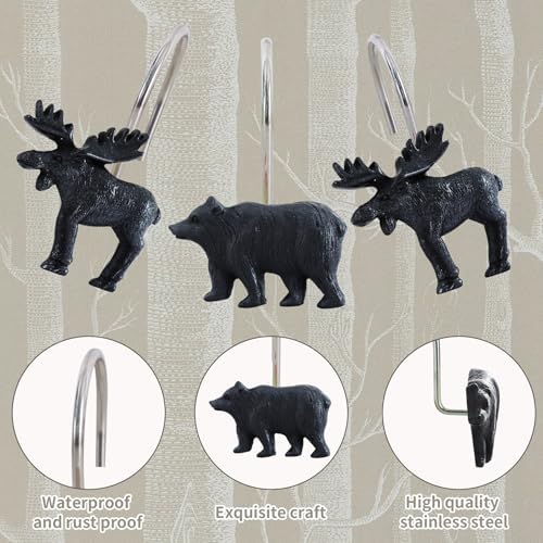 12-Piece Deer Bear Western Farmhouse Rustic Shower Curtain Hooks - Image 3