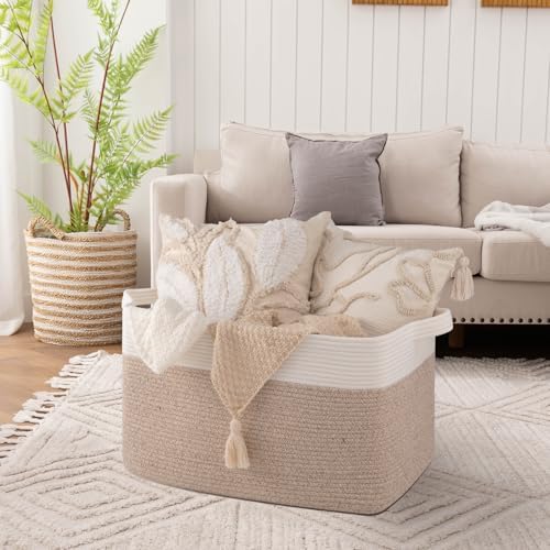 OIAHOMY Extra Large Blanket Basket, 95L Cotton Rope Woven Laundry Basket - Image 2