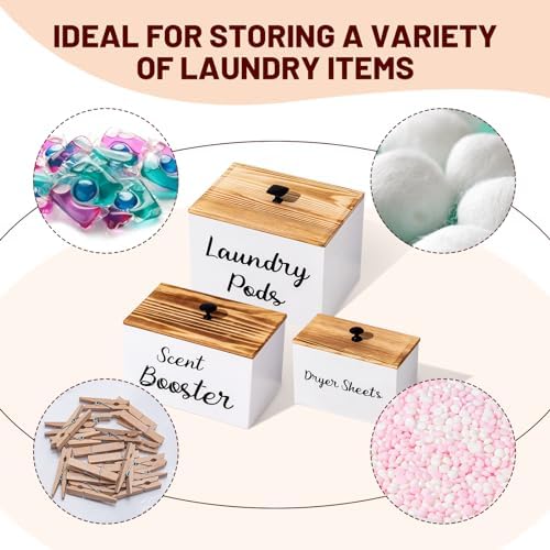Dandat 3 Pcs Wood Laundry Pods Container Farmhouse Decoration Laundry Room - Image 4