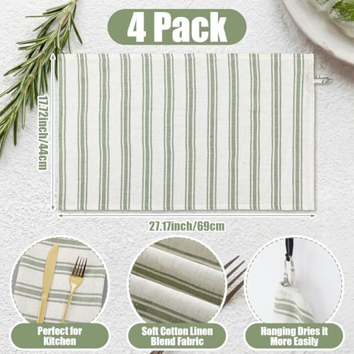 Cumia 4 Pcs Farmhouse Cotton Linen Kitchen Towels Sage Green Dish Towels - Image 4