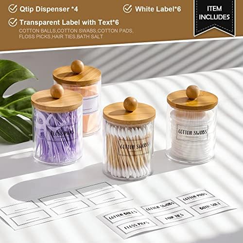 4 Pack Qtip Holder Dispenser - 10 oz Clear Plastic Apothecary Jar Containers - Image 3