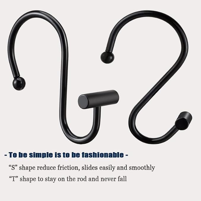 Gracelife Black Rust Resistant Metal T-Bar Shower Curtain Rings - Image 3