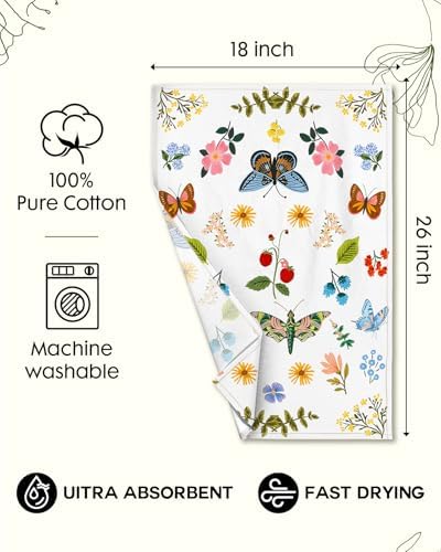 Miss Adola 150GSM Flour Sack Kitchen Towels Set of 2, Butterfly Garden - Image 5