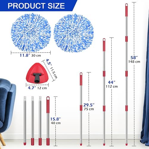 JEHONN Spin Mop Replacement Heads, Handle - Image 6