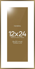 Homeforia 12x24 Picture Frame Bronze, High End Metal 12by24 Brass Poster Frames with Mat 8x20 Photo, 12 x 24 Panoramic Frames Matted to 8 by 20 Print, 24by12 Frames, Tempered Glass, Wall Kit, Set of 1