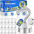 Grtard 15 Pack Silver Magnetic Hooks Heavy Duty, 30LBS Strong Magnet Hooks by Grtard