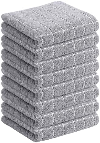 Homaxy 100% Cotton Terry Kitchen Towels, 8 Pack, Light Grey by Homaxy