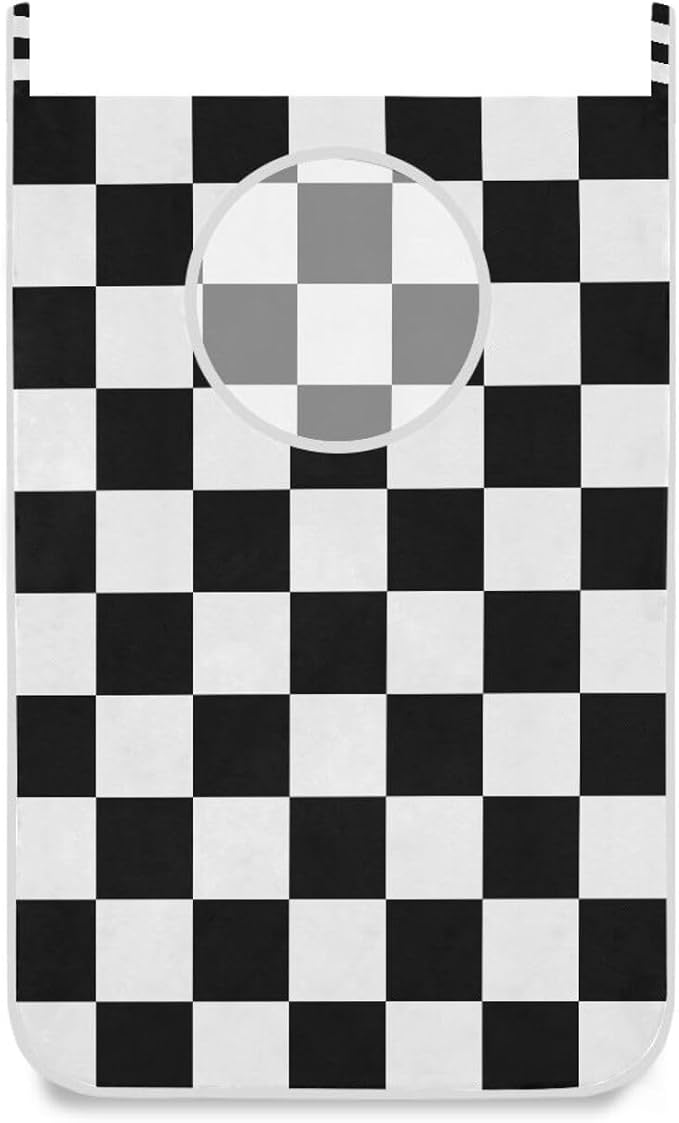 Checkered Black and White Hanging Laundry Hamper Door Hampers Bag Basket by Tatenale