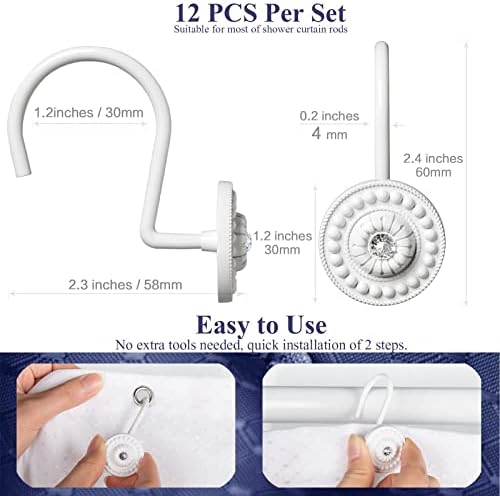 White Shower Curtain Hooks, Rust Proof Shower Curtain Rings - Image 6
