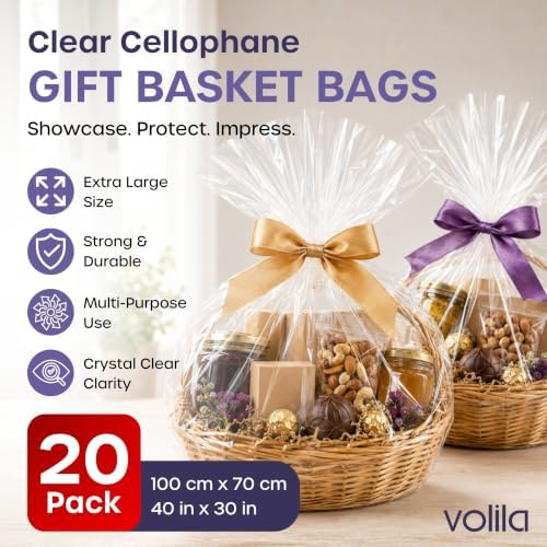 volila Large Cellophane Bags for Gift Baskets - Image 2