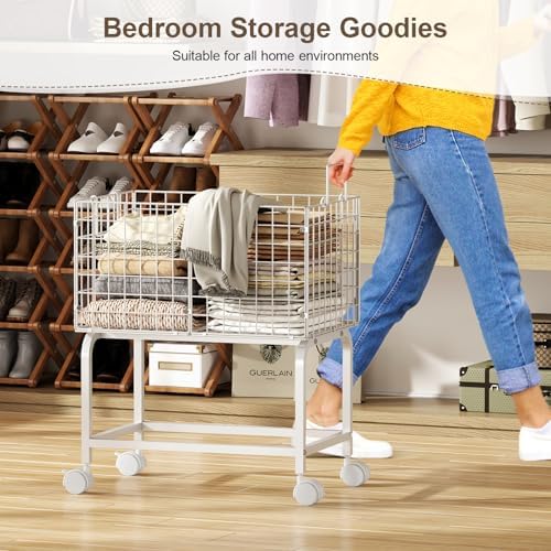 Laundry Basket with Wheels, 80L Wire Rolling Laundry Basket with Pull Handle - Image 4