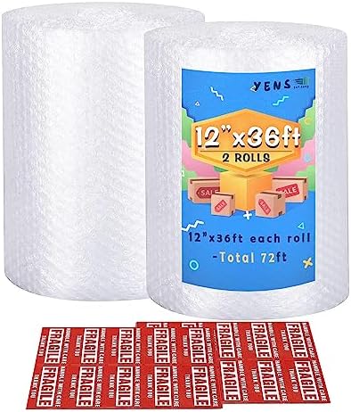 Yens Bubble Cushioning Wrap Rolls 2 Pack 12 Inch x 72 ft Perforated 12" by YensPackage