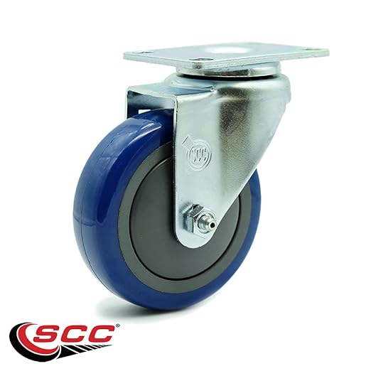 Service Caster Brand Replacement Caster for Uline Caster H-5539S-Swivel Top Plate Caster with 4 Inch Blue Polyurethane Wheel-Light Duty Replacement Caster-Fits Carts, Dollies and Poly Box Truck H-1956