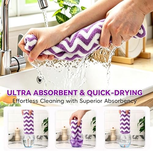 Microfiber Cleaning Cloths, 6 Pack Purple Kitchen Towels - Image 5