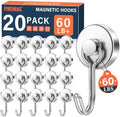 FINDMAG 20 Pack Silver Metal Magnetic Hooks, 60LB+ Magnet Hooks by FINDMAG