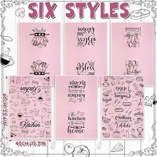 Bencailor 6 Pcs Pink Kitchen Towels Decorative Sets Dish Towels Absorbent Fast - Image 3