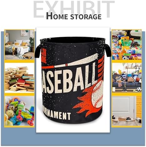 Baseball Sports Laundry Basket Foldable Waterproof Hamper 18.9 x 16.5 Inch - Image 5