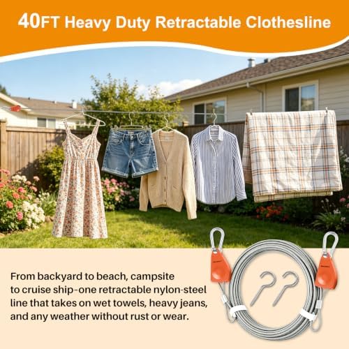 Retractable Clothesline Outdoor, 40FT Wire Ropes - Image 4