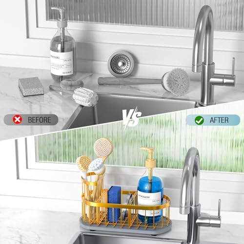 Sink Caddy Kitchen Sink Organizer, Sponge & Brush Holder, Stone Drying Mat - Image 6