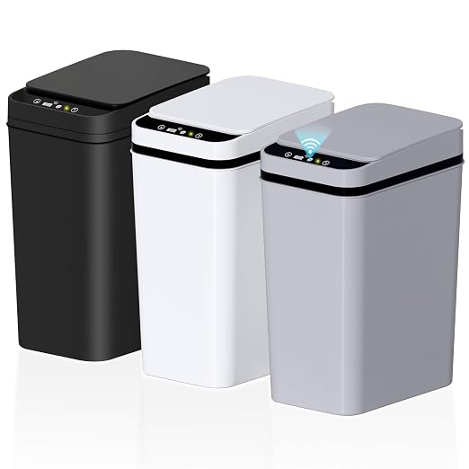 Bathroom Small Trash Can with Lid, Automatic Garbage Can, 2.6 Gallon | 3 Pack by SecureSpacesCleanerPlaces