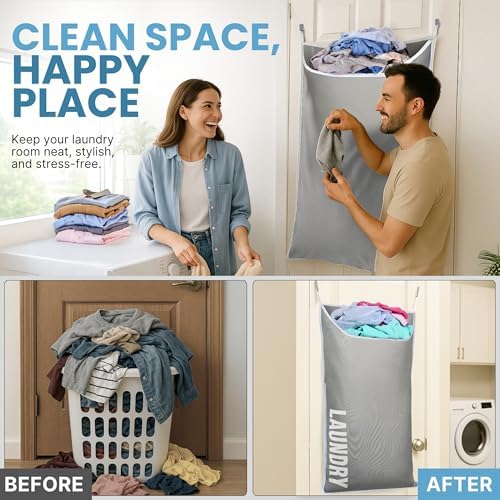 Hanging Laundry Hamper Bag XL 40x22", Space Saving over the Door Storage Bags - Image 4
