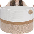 INDRESSME 115L Extra Large Woven Rope Blanket Basket Living Room WhiteCamel by INDRESSME
