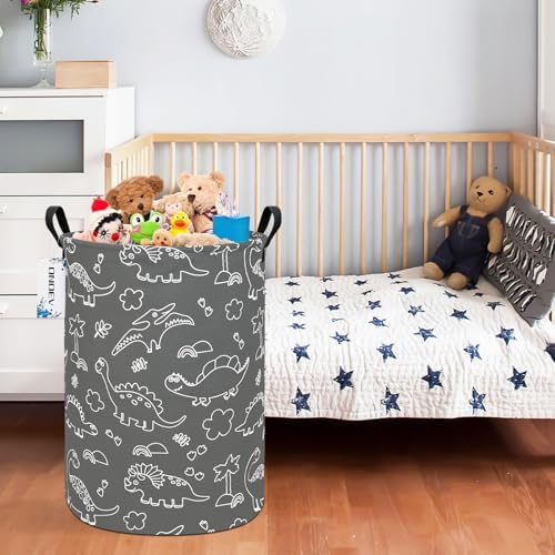 Round Dinosaur Laundry Hamper, Cotton Canvas Teen Room Storage Bin - Image 6