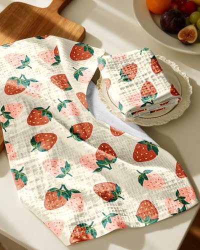 Miss Adola 370GSM Cotton Waffle Kitchen Towels, Strawberry - Image 2