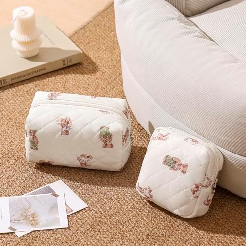 RSRSLEII 2 Pcs Quilted Cotton Makeup Bag Set, 20 Bear Set - Image 2