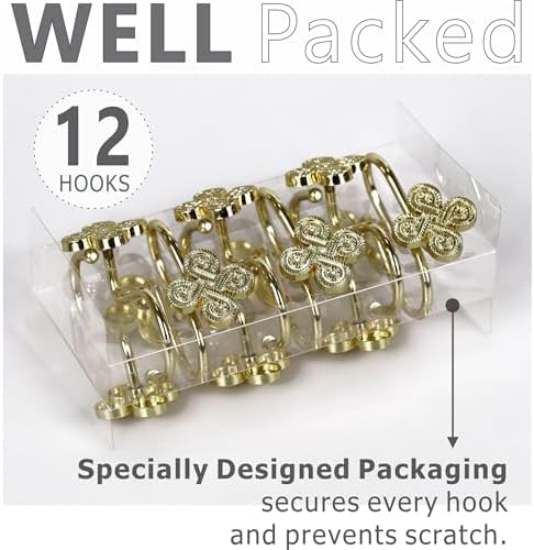 Brass Gold Shower Curtain Hooks: Rust Proof Metal Curtain Rings - Image 6