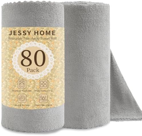 Jessy Home 80 Pack Reusable Paper Towels Grey Microfiber Cleaning Cloth Roll by JessyHome