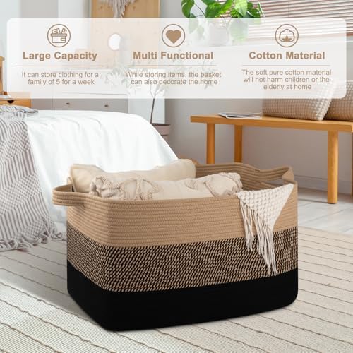 OIAHOMY Extra Large Blanket Basket, 95L Cotton Rope Woven Laundry Basket - Image 5