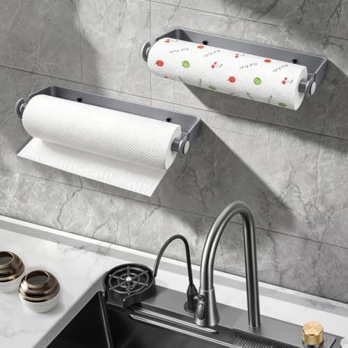 Under Cabinet Paper Towel Holder, Adhesive or Wall Mount（Grey） - Image 3