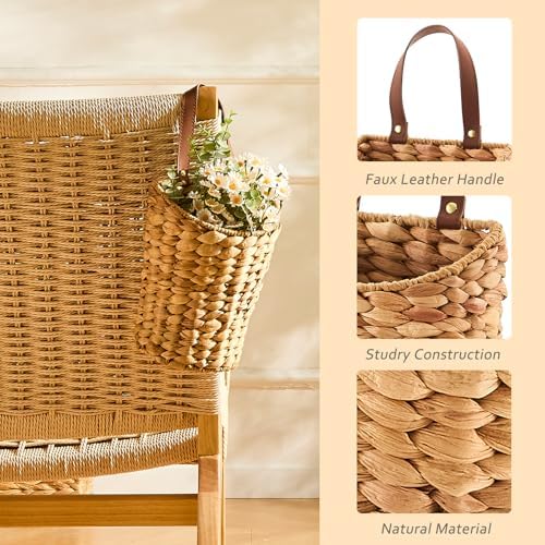 Handwoven Water Hyacinth Boho Front Door Basket - Image 4