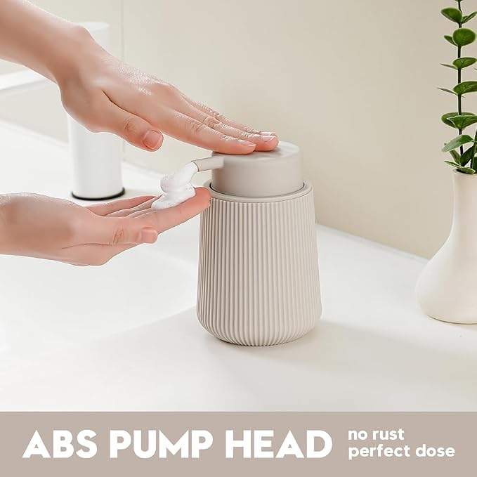 YAUKPH Striped Foaming Hand Soap Dispenser Beige | - Image 3