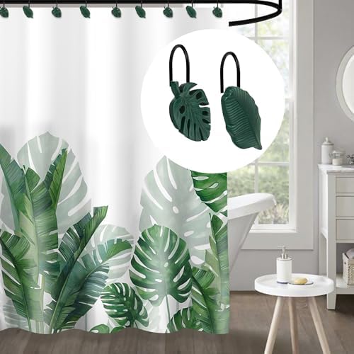 Tropical Leaf Decorative Shower Curtain Hooks, Monstera Deliciosa Strelitzia - Image 5