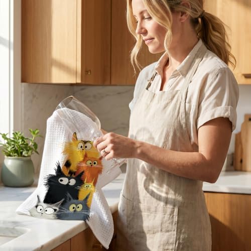 3 Pcs Cute Cat Kitchen Towels, Funny Cats Gifts Absorbent Hand Towels-05 - Image 6