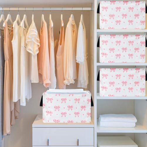 Pink Bow Canvas Storage Basket Waterproof Laundry Hamper - Image 6