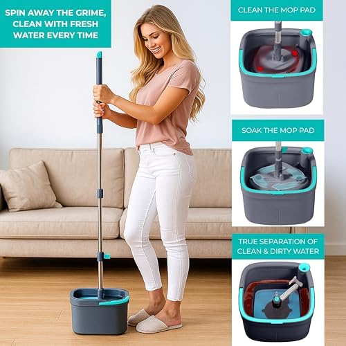 True & Tidy True Clean Spin Mop & Bucket System – Dual Compartment Design - Image 3